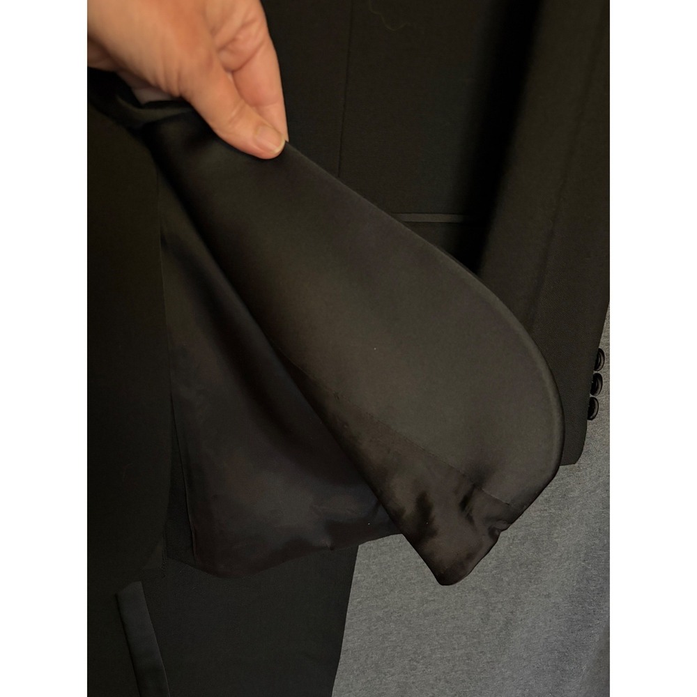 Nordstrom Black 2 Piece Tuxedo 41R 36 wool Suit Notch Lapel Satin Formal Wedding - Picture 6 of 16